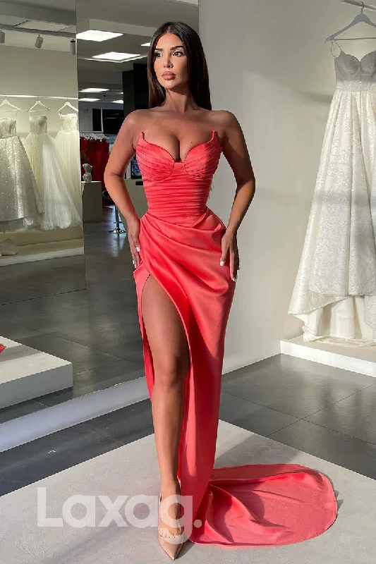 13744 - Strapless High Slit Pleated Blush Pink Prom Evening Dress Vacation unclassified dresses