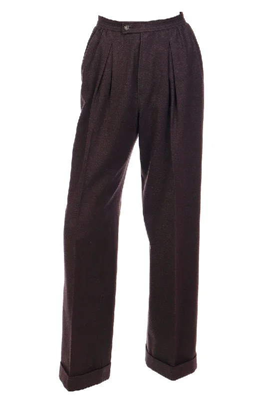 1970s Yves Saint Laurent Brown Wool Trousers w/ Cuffs