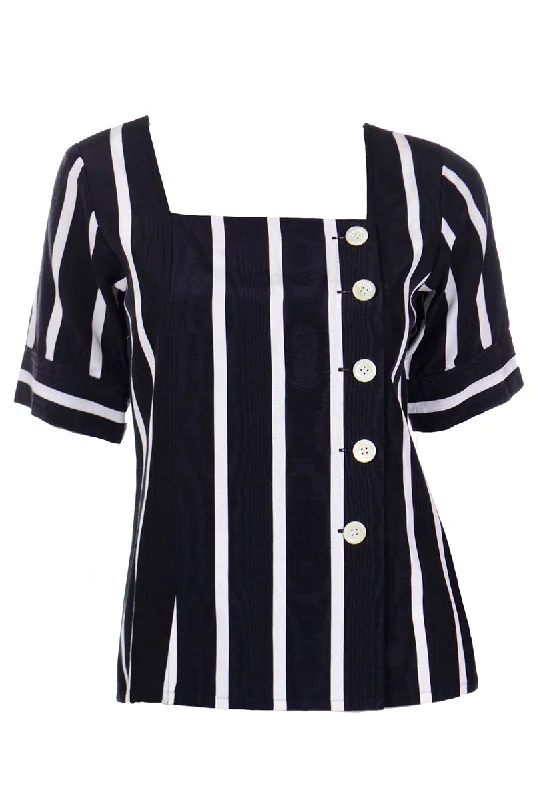 1980s Yves Saint Laurent Black & White Striped Sailor Style Top