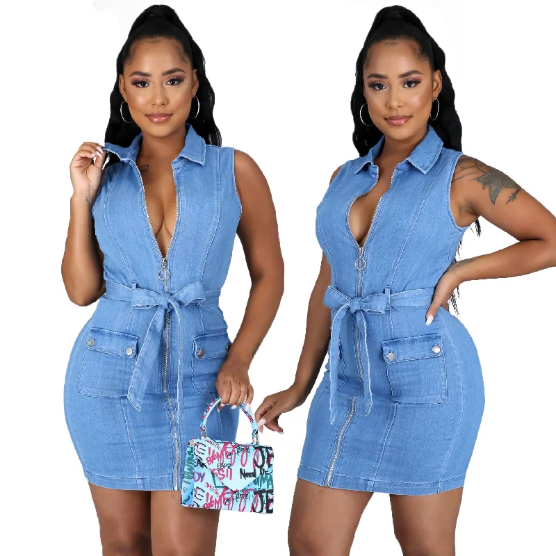 Casual denim dress  Best seller Lady sexy bodycon Clothes Elegant Summer Women Girls' pinafore  jumper Dress