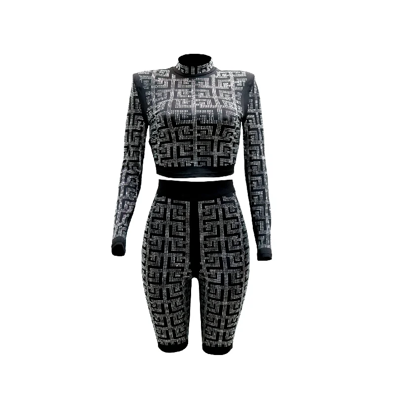 Conjunto Mujer Plaid Rhinestone Top Fifth Pants Shorts Summer Two Piece Outfits Plus Size  Women s Sets Night Club Party Sets