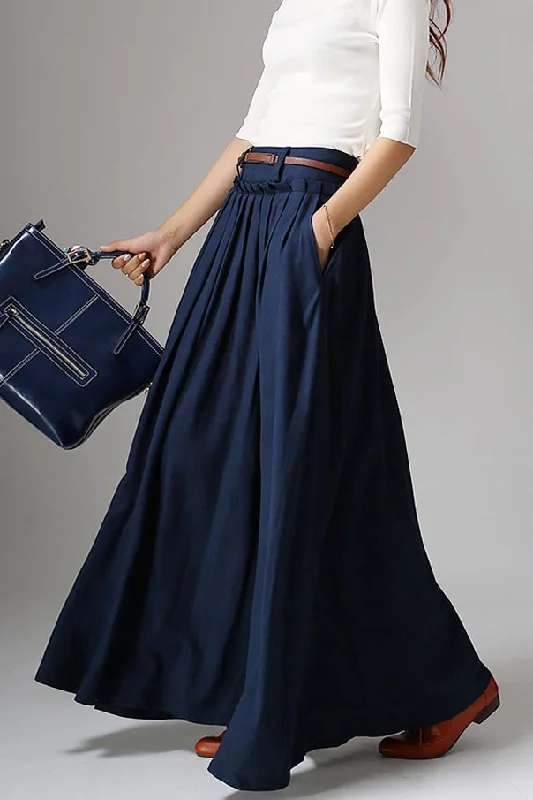 Classic pleated maxi linen Skirt 1046#