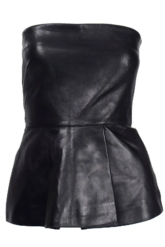 Valentino Black Lambskin Leather Strapless Bustier Peplum Top