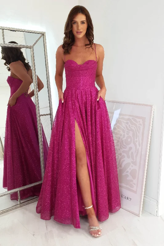 Aurora Corset Glitter Gown | Fuchsia