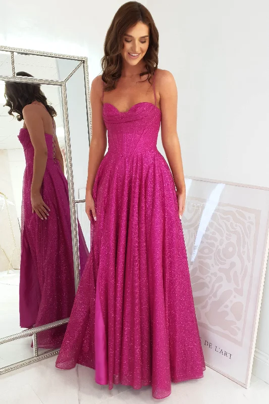 Aurora Corset Glitter Gown | Fuchsia