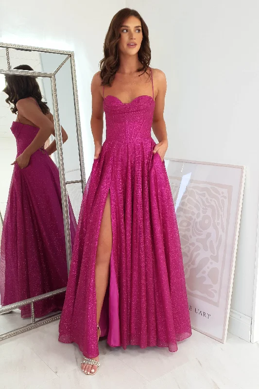 Aurora Corset Glitter Gown | Fuchsia