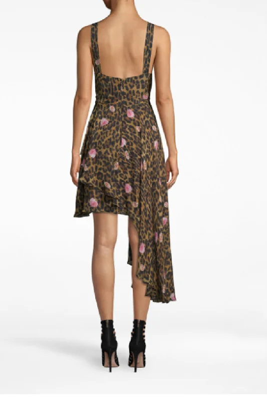 Nicole Miller-Floral Leopard Asymmetrical Dress