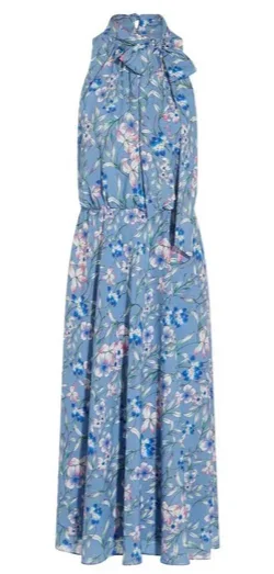 Floral Printed Tie Neck Dress