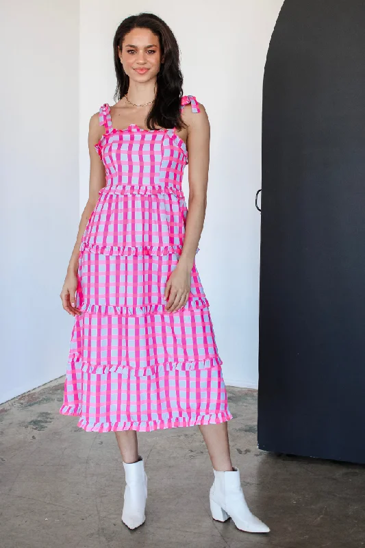 Invisible String Checkered Midi Dress