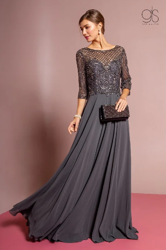 Long Embellished Bodice Dress with Mid Sleeves by GLS Gloria GL2686