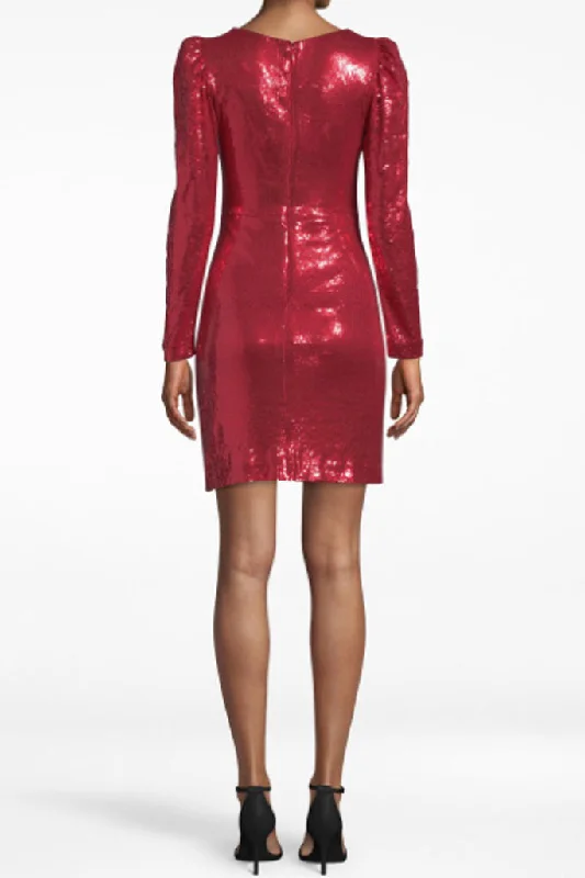 Nicole Miller - Sequin Long Sleeve Surplice Dress