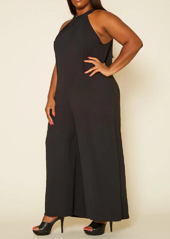 Hi Curvy Plus Size Women Halter Top Jumpsuit with Pockets