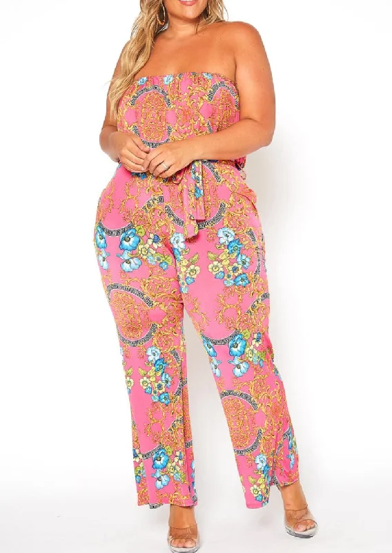 HI Curvy Plus Size Women Multi Print Tube Jumpsuit