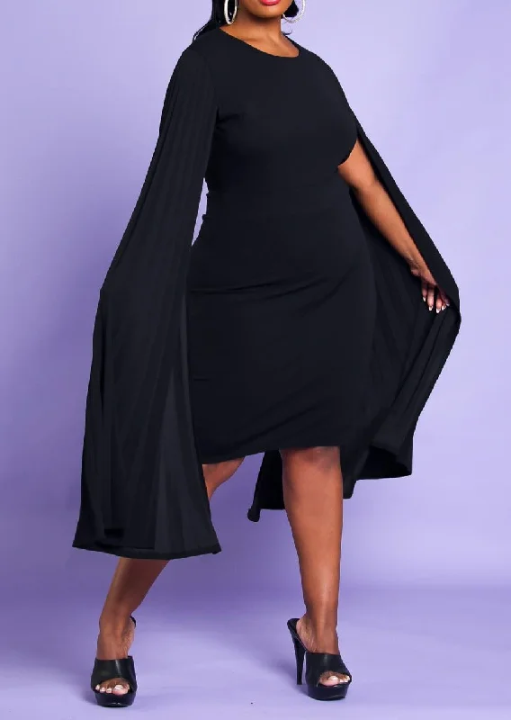 Hi Curvy Plus Size Women Pleated Cape Sleeve Bodycon Dress