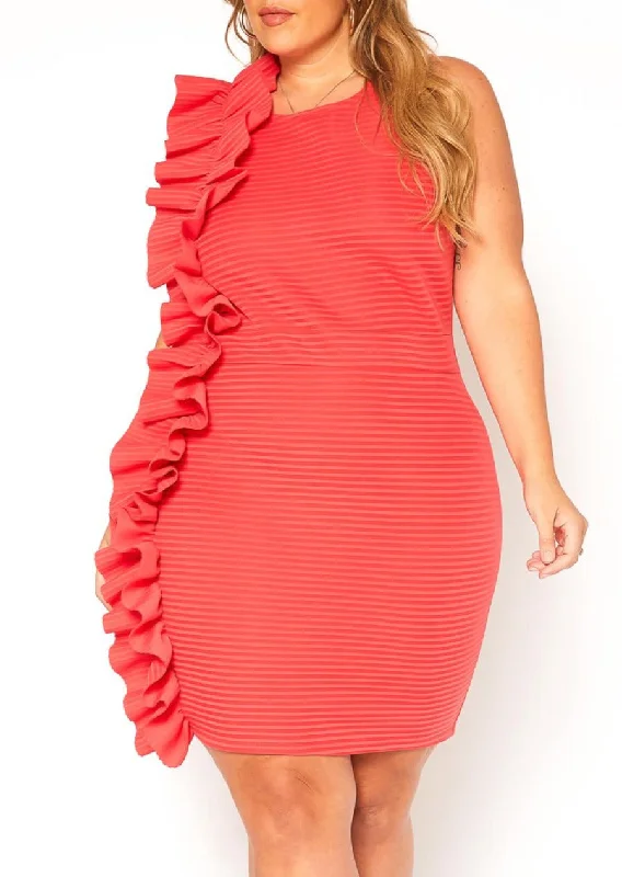 Hi Curvy Plus Size Women Textured Side Ruffle Dress