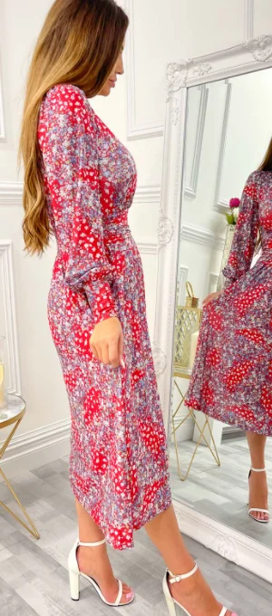 Vanessa Red Floral Midi Dress