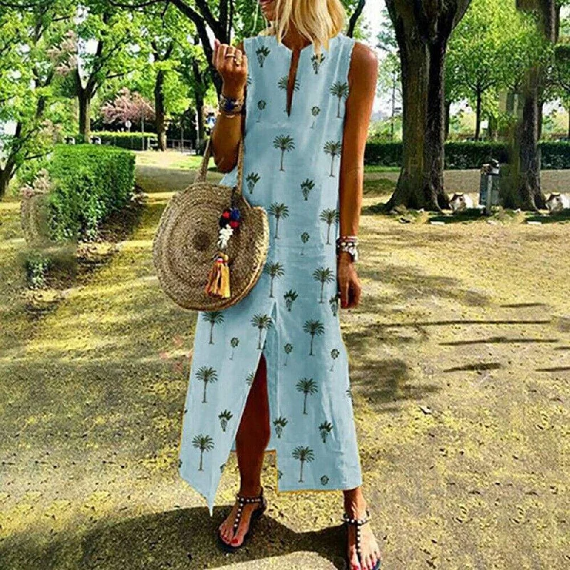 FashionSierra - Women Boho Long Maxi Dress Fashion Ladies Sleeveless Summer Beach Floral Dress Casual Holiday Dresses Sundress