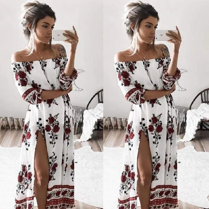 FashionSierra - Women Ladies Clothing Dress Chiffon Floral Long Sleeve Party Flower Casual Long Maxi Dresses Women Summer Sundress