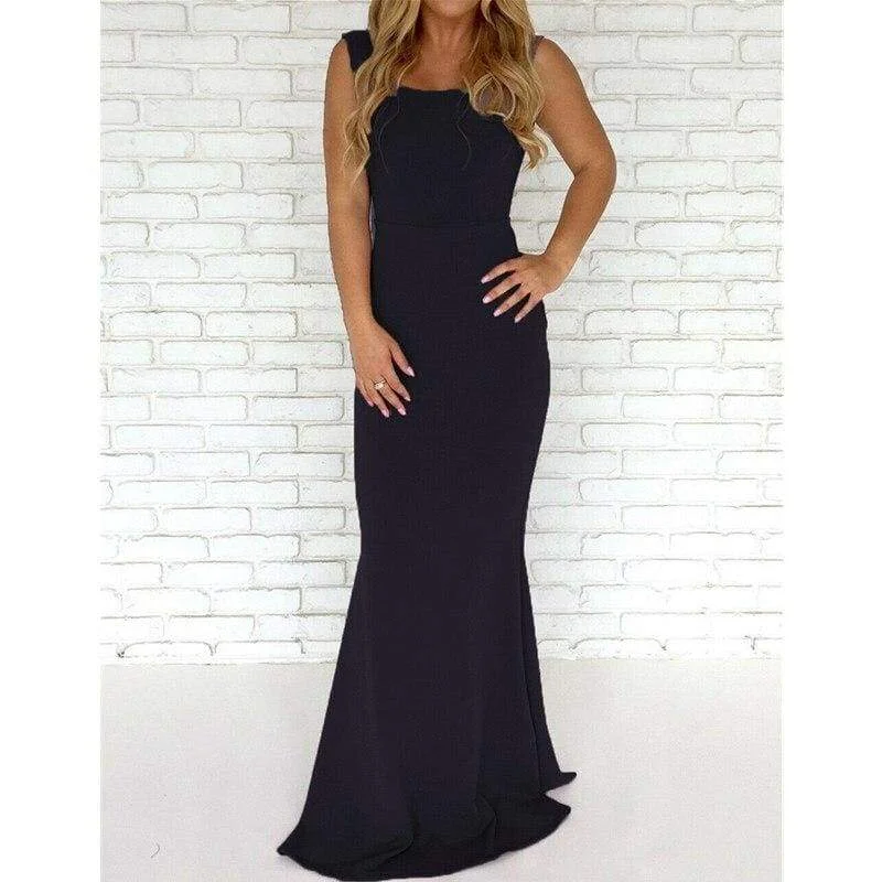 FashionSierra - Women Ladies Formal Backless Long Dress Party Ball Prom Gown Wedding Bridesmaid Sleeveless O-Neck Long Maxi Dress