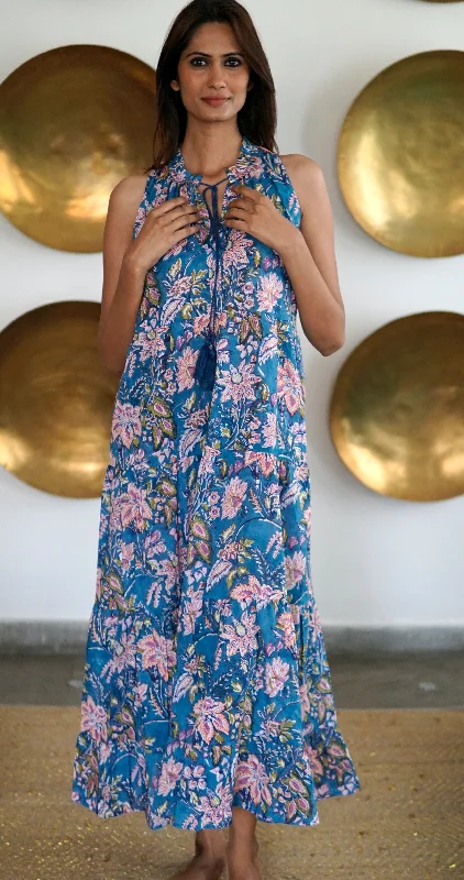 Boho beach dress, summer maxi dress, block printed cotton summer dress 'Amelie'