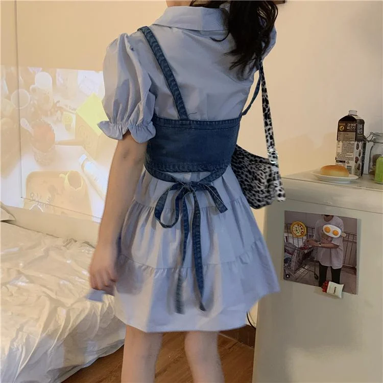 Women's Kawaii Single-breasted Flare Sleeved Shirt Dresses