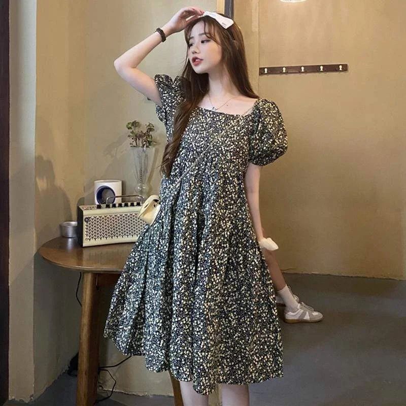 Women's Lovely Back Lace-up Square Collar Dresses