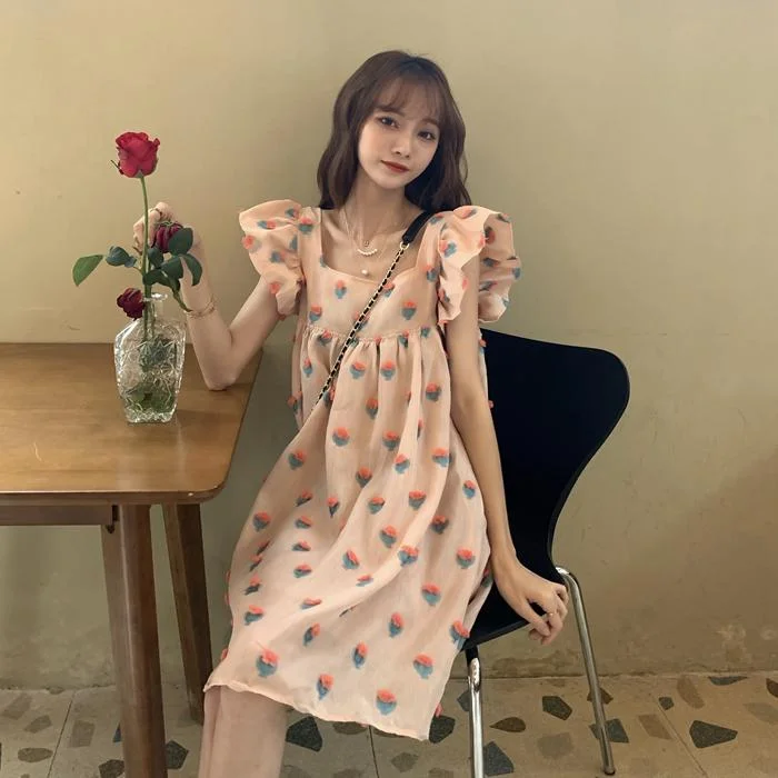 Women's Sweet Square Collar Flying Sleeved Loose Dresses