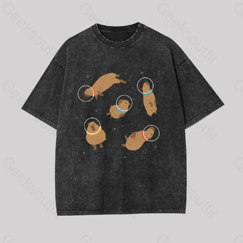 Capybara in Space Geek Washed T-shirt