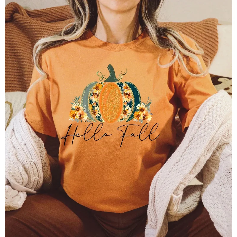 Hello Fall Glitter Pumpkin GRAPHIC TEE