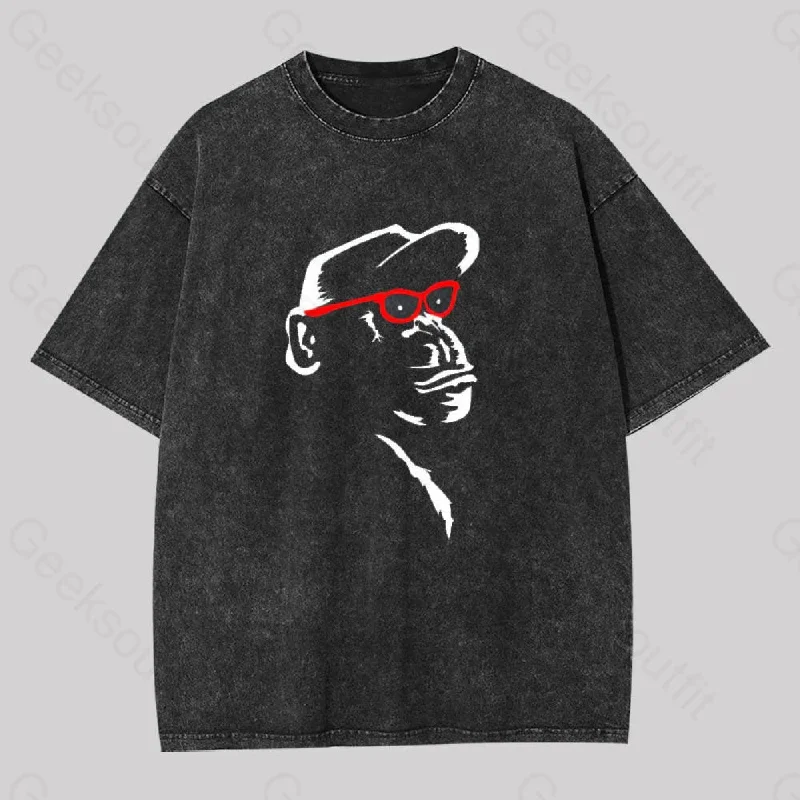 Monkey With Red Glasses Washed T-Shirt