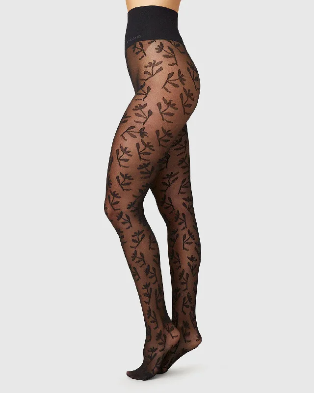 SWEDISH STOCKINGS - COLLANT FLEURS FLORA - NOIR