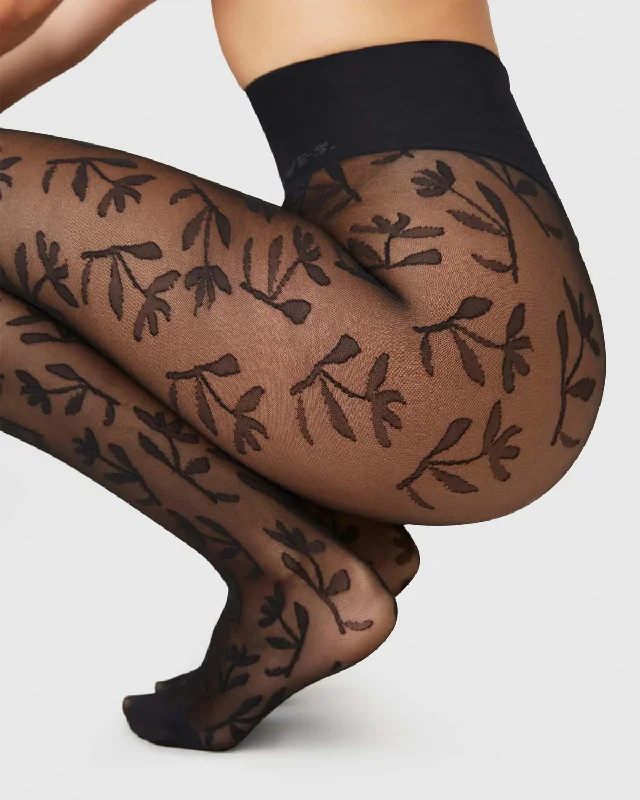 SWEDISH STOCKINGS - COLLANT FLEURS FLORA - NOIR