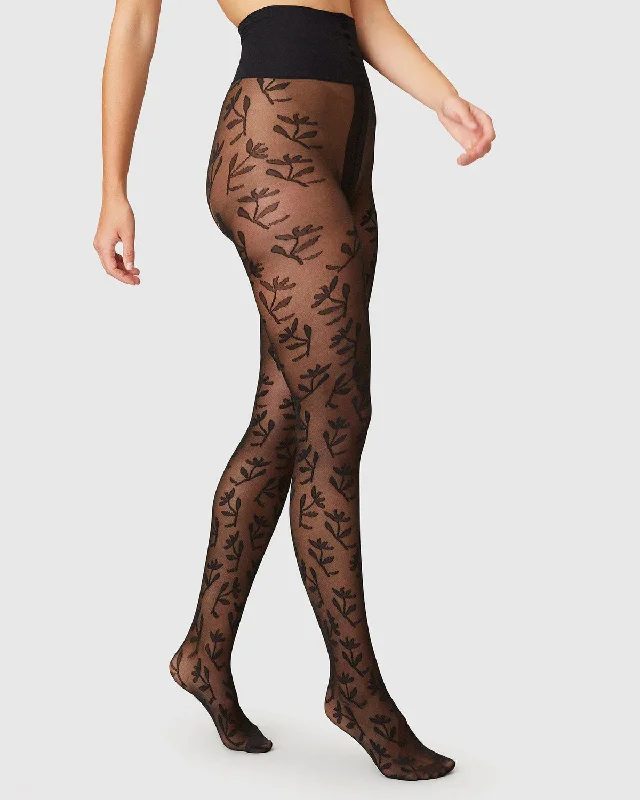 SWEDISH STOCKINGS - COLLANT FLEURS FLORA - NOIR