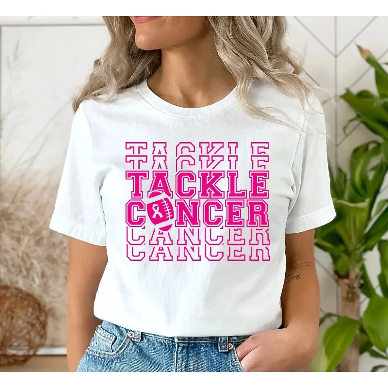 Tackle Cancer Stacked Football GRAPHIC TEE