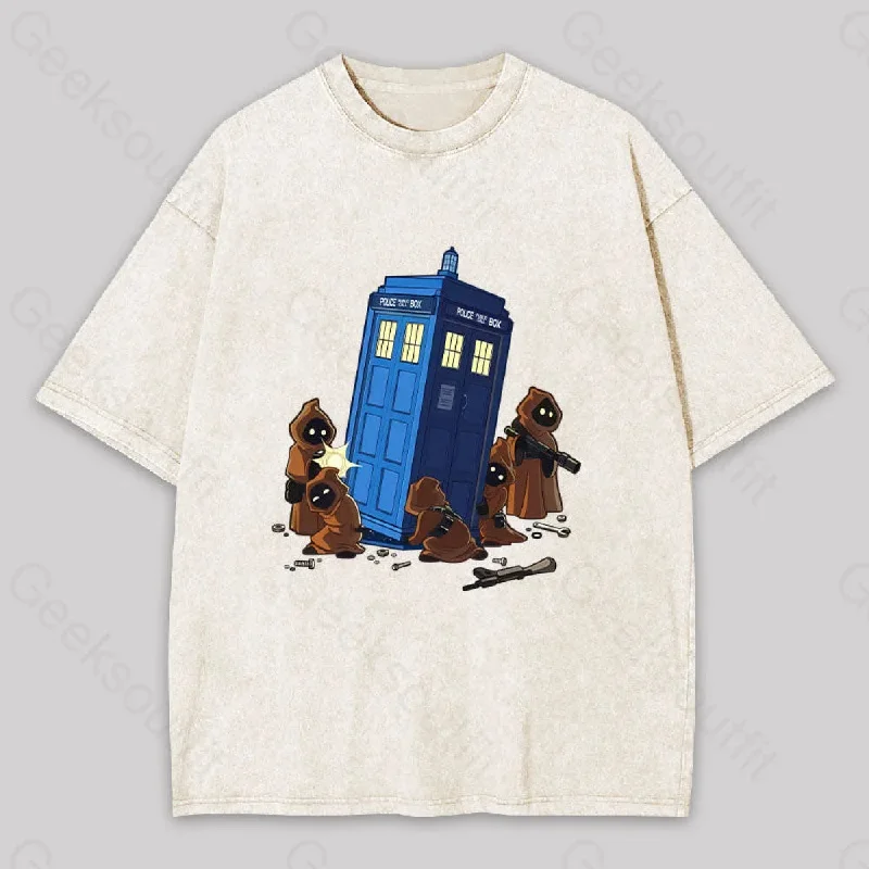 The TARDIS in Humorous Fan Art Washed T-shirt