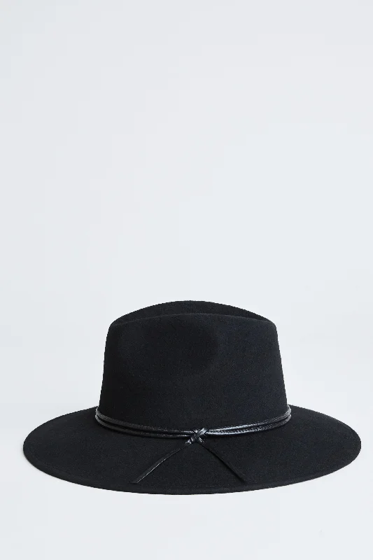 Wool Wide Brim Leather Trim Fedora Hat Dark color unclassified skirts