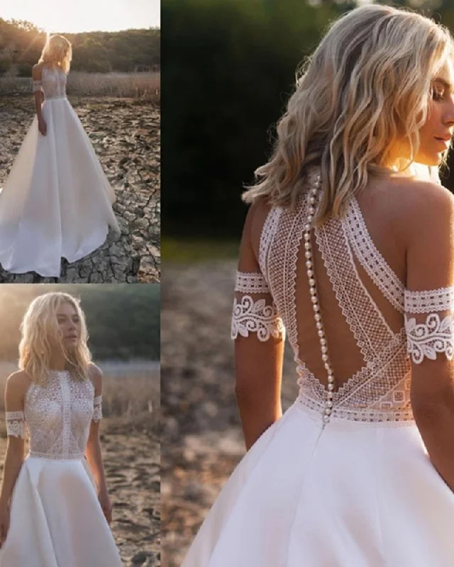 Bohemian Wedding Dress  Off-Shoulder Boho Beach Bride Dresses A-Line Robe De Mariee WD10109 Silk Bridal Dress