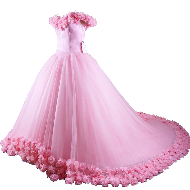 Siaoryne Wd0916 Pink Flowers Wedding Dress,Ball Gowns Bridal Dress Princess,Prom Dress,Quinceanera Dresses Romantic Lace Dress