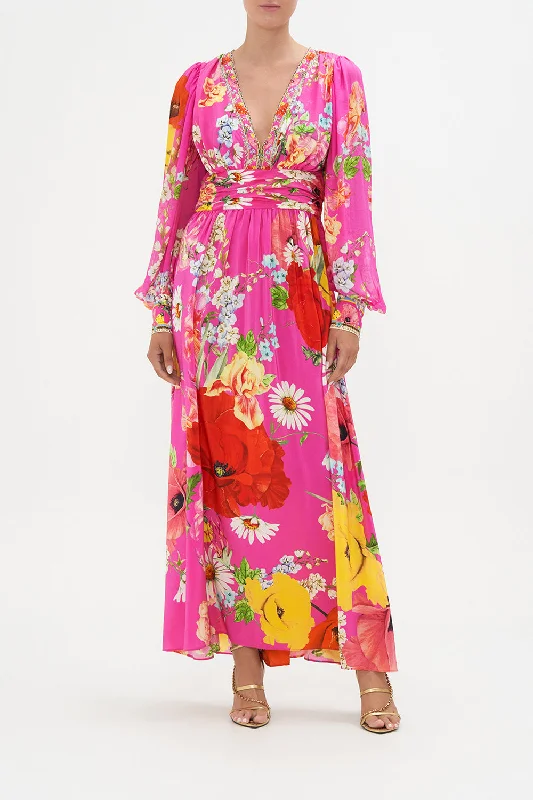 LONG DRESS WITH BLOUSON SLEEVE RAINBOW BODY Cozy Maxi Dress