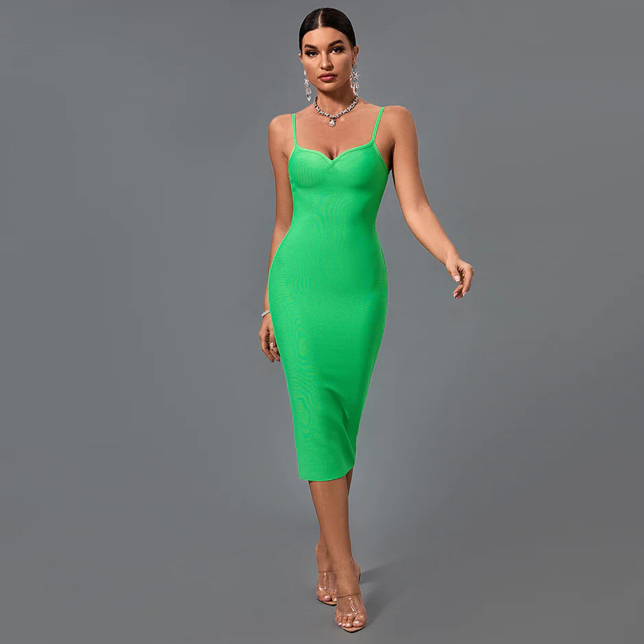 Green Strappy Sleeveless Midi Bandage Dress Midi Skirt Chic